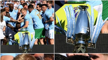 Oleksandr Zinchenko, del Manchester City, tiró al suelo el trofeo de la Premier League.