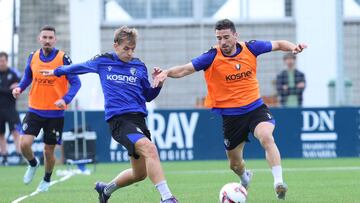 Barja, junto a Pablo Ibáñez, en el entrenamiento de hoy.