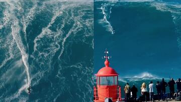 Lucas 'Chumbo' Chianca, surf en una ola gigante en Praia do Norte, en Nazaré (Portugal).
