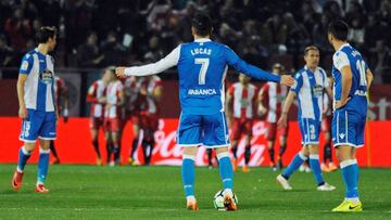 Lucas Pérez se muestra decepcionado tras un gol del Girona