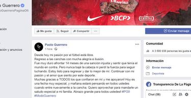 Emotivo mensaje de Paolo Guerrero en Facebook