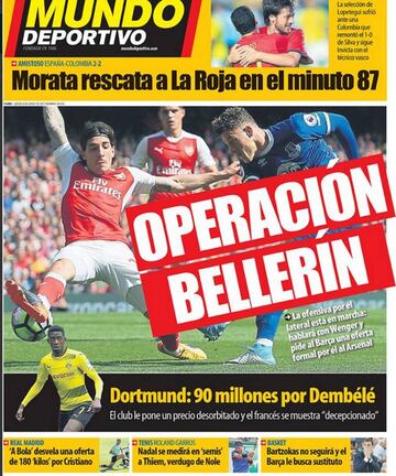 La portada de Mundo Deportivo con Héctor Bellerín como protagonista.