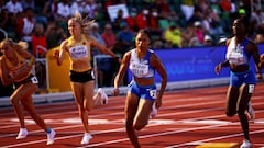Allyson Felix of the US in action during her heat.