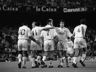 Los jugadores del Albacete celebrando un gol en el Camp Nou