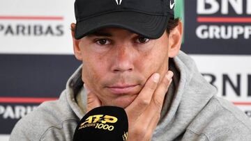 Rafa Nadal atiende a los medios en la rueda de prensa previa a su debut en el Masters 1.000 de Roma en el Foro Itálico.