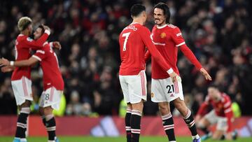 Manchester (United Kingdom), 22/01/2022.- Players of Manchester United celebrate after the English Premier League soccer match between Manchester United and West Ham United in Manchester, Britain, 22 January 2022. (Reino Unido) EFE/EPA/Peter Powell EDITOR