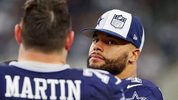 ARLINGTON, TEXAS - OCTOBER 29: Dak Prescott #4 of the Dallas Cowboys looks on during the second half against the Los Angeles Rams at AT&T Stadium on October 29, 2023 in Arlington, Texas. Richard Rodriguez/Getty Images/AFP (Photo by Richard Rodriguez / GETTY IMAGES NORTH AMERICA / Getty Images via AFP)