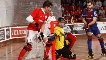 Imagen de un partido entre Benfica y Barcelona Lassa en la Liga Europea de Hockey Patines.