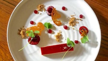 Foie gras, tomates cherries y sal de chocolate, uno de los platos creativos de Marc Fosh.