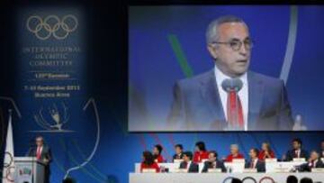 El presidente del COE, Alejandro Blanco,  durante su intervenci&oacute;n en la presentaci&oacute;n de la candidatura de Madrid 2020, en la 125 sesi&oacute;n del Comit&eacute; Ol&iacute;mpico Internacional (COI), hoy en Buenos Aires (Argentina).