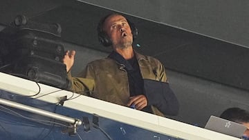 Luis Enrique, en el palco de prensa durante el PSG-Chelsea.
