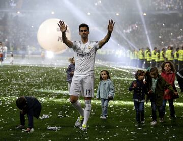 Arbeloa at Real Madrid's Champions League celebrations in 2016. The defender hangs up his boots aged 34 after defending the colours of Real Madrid, Deportivo, Liverpool and West Ham as well as being capped 56 times by Spain.