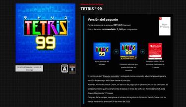 Tetris 99 llegará en físico a Japón con 12 meses de Nintendo Switch Online