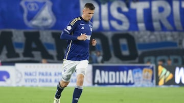Juan Pablo Vargas is controlling the ball during match 17 of the BetPlay DIMAYOR I 2024 League at the Nemesio Camacho El Campin Stadium in Bogota, Colombia. (Photo by Daniel Garzon Herazo/NurPhoto via Getty Images)