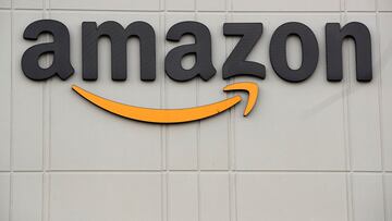 The Amazon logo is pictured outside the company's JFK8 distribution center in Staten Island, New York, U.S. November 25, 2020. REUTERS/Brendan McDermid.