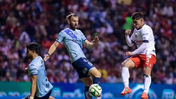 (L-R), Gaston Silva of Puebla and Victor Guzman of Guadalajara during the game Puebla vs Guadalajara, corresponding to Round 11 of the Torneo Clausura 2023 of the Liga BBVA MX, at Cuauhtemoc Stadium, on March 10, 2023.
<br><br>
(I-D), Gaston Silva de Puebla and Victor Guzman de Guadalajara durante el partido Puebla vs Guadalajara, Correspondiente a la Jornada 11 del Torneo Clausura 2023 de la Liga BBVA MX, en el Estadio Cuauhtemoc, el 10 de Marzo de 2023.