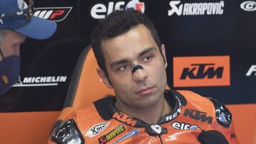 BARCELONA, SPAIN - JUNE 04: Danilo Petrucci of Italy and Red Bull KTM Factory Racing looks on in box during the MotoGP of Catalunya - Free Practice at Circuit de Barcelona-Catalunya on June 04, 2021 in Barcelona, Spain. (Photo by Mirco Lazzari gp/Getty Images)