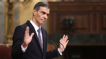 El presidente del Gobierno, Pedro Sánchez, durante una sesión de control al Gobierno, en el Congreso de los Diputados, a 12 de noviembre de 2025, en Madrid (España). Sánchez ha acudido al Congreso para informar sobre los resultados de las últimas cumbres internacionales, la reunión del último Consejo Europeo y la situación de los servicios públicos en España, entre otros asuntos. La sesión se ha visto marcada por la falta de presupuestos para 2026 y el bloqueo de Junts al Gobierno de coalición.
12 NOVIEMBRE 2025
Eduardo Parra / Europa Press
12/11/2025