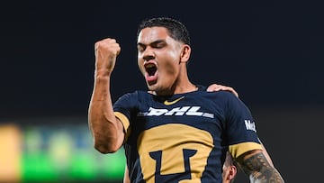   Gabriel Fernandez celebrates his goal 1-1 of Pumas during the game Santos vs Pumas UNAM , corresponding to Round 07 of the Torneo Apertura 2023 of the Liga BBVA MX, at TSM Corona Stadium, on September 02, 2023.

<br><br>

Gabriel Fernandez celebra su gol 1-1 de Pumas durante el partido Santos vs Pumas UNAM , correspondiente a la Jornada 07 del Torneo Apertura 2023 de la Liga BBVA MX, en el Estadio TSM Corona, el 02 de Septiembre de 2023.