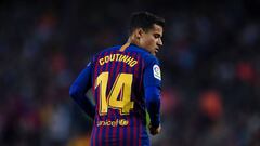 Coutinho, durante el partido frente al Espanyol en el Camp Nou.