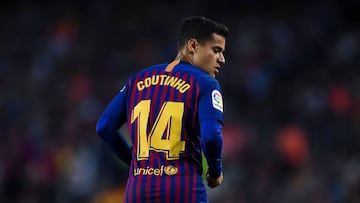 Coutinho, durante el partido frente al Espanyol en el Camp Nou.