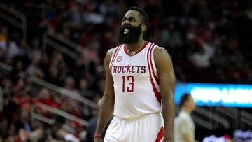 Jan 10, 2017; Houston, TX, USA; Houston Rockets guard James Harden (13) grimaces after sustaining a slight injury against the Charlotte Hornets during the third quarter at Toyota Center. Mandatory Credit: Erik Williams-USA TODAY Sports
