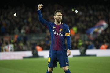 Messi celebrates after scoring.