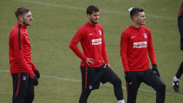 Lucas, en un entrenamiento del Atlético.