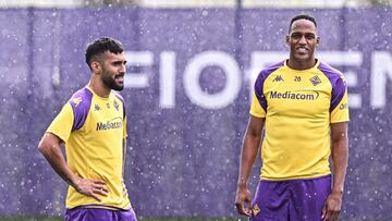 Yerry Mina en entrenamiento de Fiorentina