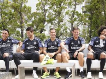 Keylor Navas, Morata, Lucas Vázquez, James y Marcelo fueron los encargados de presentar en Nueva York la tercera equipación del Real Madrid.