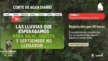 Este 9 de diciembre comienza el turno uno del ciclo 23 de racionamiento de agua en Bogotá. Foto: Alcaldía de Bogotá.
