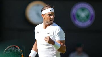 Rafael Nadal during his first-round match against Francisco Cerundolo during day two of The Championships Wimbledon 2022.