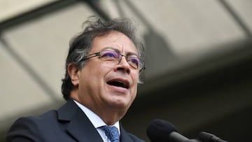 Colombian President Gustavo Petro delivers a speech at a Military School in Bogota on December 6, 2022. - At least six Colombian soldiers died on December 6 in clashes with holdout fighters from the former rebel group FARC, the army said. President Gustavo Petro, who is seeking peace with all remaining guerrilla forces, said the soldiers killed in the attack were 18 to 20 years old. (Photo by DANIEL MUNOZ / AFP) (Photo by DANIEL MUNOZ/AFP via Getty Images)