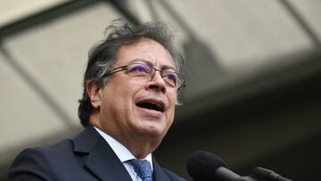 Colombian President Gustavo Petro delivers a speech at a Military School in Bogota on December 6, 2022. - At least six Colombian soldiers died on December 6 in clashes with holdout fighters from the former rebel group FARC, the army said. President Gustavo Petro, who is seeking peace with all remaining guerrilla forces, said the soldiers killed in the attack were 18 to 20 years old. (Photo by DANIEL MUNOZ / AFP) (Photo by DANIEL MUNOZ/AFP via Getty Images)