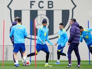 El delantero del FC Barcelona, Lamine Yamal, durante el entrenamiento previo del partido de cuartos de final de la Copa del Rey ante el Albacete.EFE/ Alejandro García
