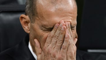 AC Milan's Italian coach Massimiliano Allegri reacts during the Italian Serie A football match between AC Milan and Pisa SC at San Siro stadium in Milan, northern Italy, on October 24, 2025. (Photo by Stefano RELLANDINI / AFP)