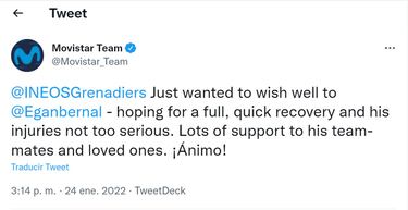 El mensaje del Movistar Team a Egan Bernal