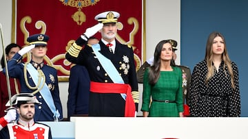 Felipe VI de España, actual rey de España, reina Letizia, reina consorte de España, Leonor de Borbón, princesa de Asturias, y Sofía de Borbón, infanta de España.