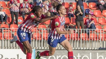 Celebración del gol de Esther, jugadora del Atlético.