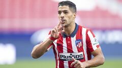 Luis Su&aacute;rez celebra un gol con el Atl&eacute;tico de Madrid.
 