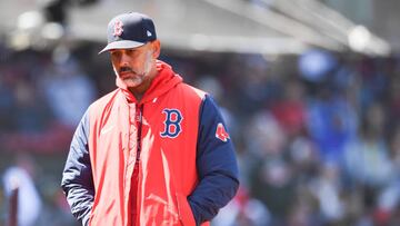 BOSTON, MA - APRIL 18: Boston Red Sox Manager, Alex Cora walks back to the dugout in the seventh inning against the Minnesota Twins at Fenway Park on April 18, 2022 in Boston, Massachusetts. (Photo by Kathryn Riley/Getty Images)