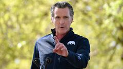 FILE PHOTO: California Governor Gavin Newsom speaks during a visit by U.S. First Lady Jill Biden, at The Forty Acres, the first headquarters of the United Farm Workers labor union, in Delano, California, U.S. March 31, 2021. Mandel Ngan/Pool via REUTERS/F