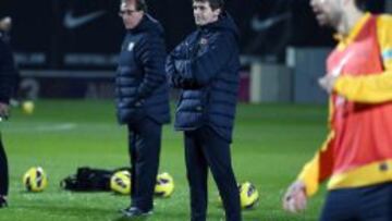 Tito Vilanova, recién llegado de Nueva York, dirigió la sesión de su equipo y anunció que viajará a Málaga.