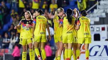 Nicolette Hernandez celebrates her goal 1-0 of America during the Semi-final second leg match between America and Guadalajara as part of the Liga BBVA MX Femenil, Torneo Apertura 2025 at Ciudad de los Deportes Stadium, on November 16, 2025 in Mexico City, Mexico.