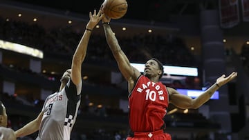 Nov 23, 2016; Houston, TX, USA; Toronto Raptors guard DeMar DeRozan (10) grabs a rebound from Houston Rockets forward Ryan Anderson (3) during the second quarter at Toyota Center. Mandatory Credit: Troy Taormina-USA TODAY Sports