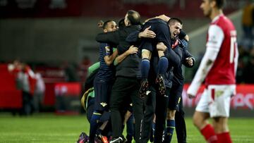 Jugadores del Moreirense celebrando el título de la Copa de la Liga de Portugal.