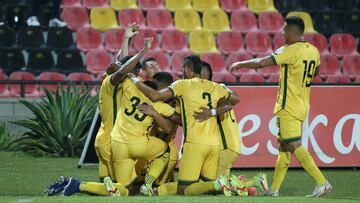 Jugadores de Atlético Bucaramanga en un partido del FPC.