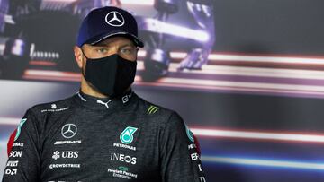 SPIELBERG, AUSTRIA - JULY 04: Second placed Valtteri Bottas of Finland and Mercedes GP talks in the drivers press conference after the F1 Grand Prix of Austria at Red Bull Ring on July 04, 2021 in Spielberg, Austria. (Photo by Sam Bloxham - Pool/Getty Images)