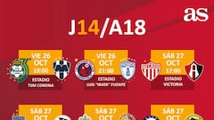 Fechas y horarios de la jornada 14 del Apertura 2018 de la Liga MX