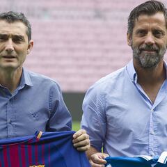 Quique y Valverde: encuentro de entrenadores en Cornellà